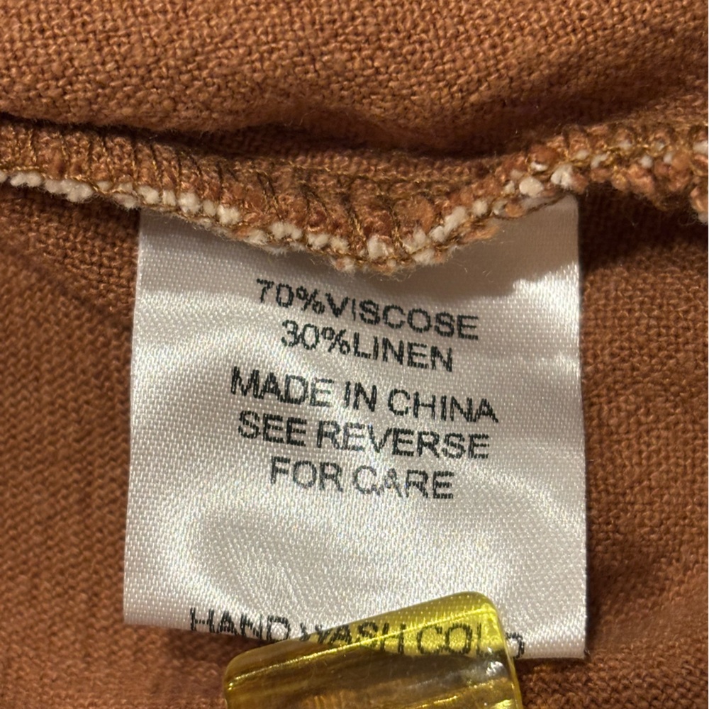 Brown Linen Blend Slip Dress Midi Minimalist Coastal Quiet Luxury Size M - Picture 11 of 11